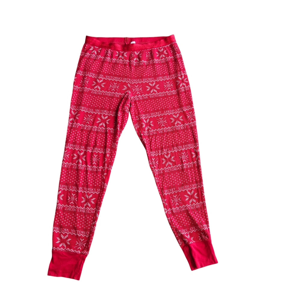 Victoria's Secret Red and White Fair Isle Print Pajama Joggers Women's Size L